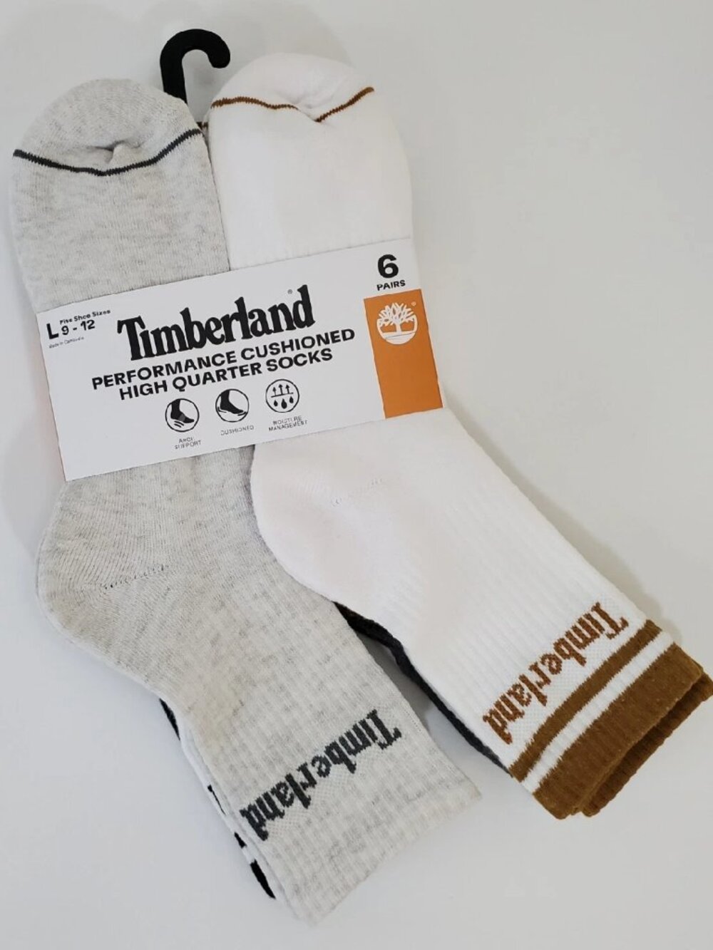 TIMBERLAND PERFORMANCE CUSHIONED HIGH QUARTER SOCKS MEN 6 PAIRS SIZE 9-12 MULTIC